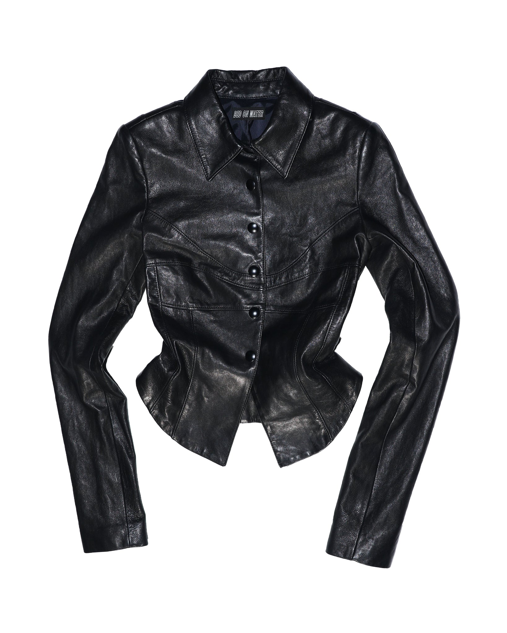 Black Leather Seamed Bust Jacket
